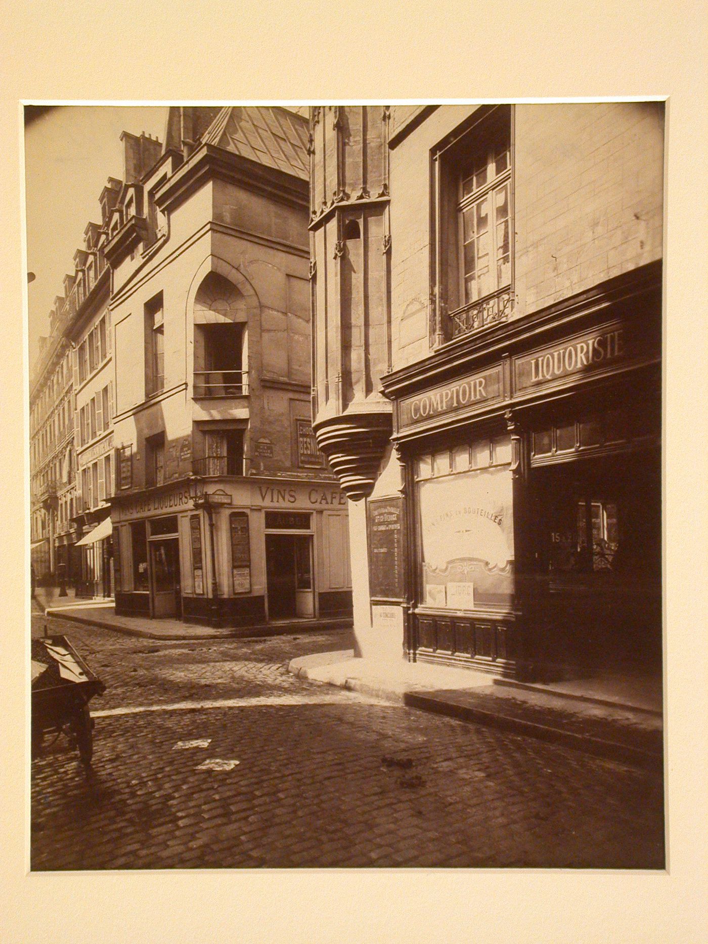 View of street with shop and cafe, Paris, France
