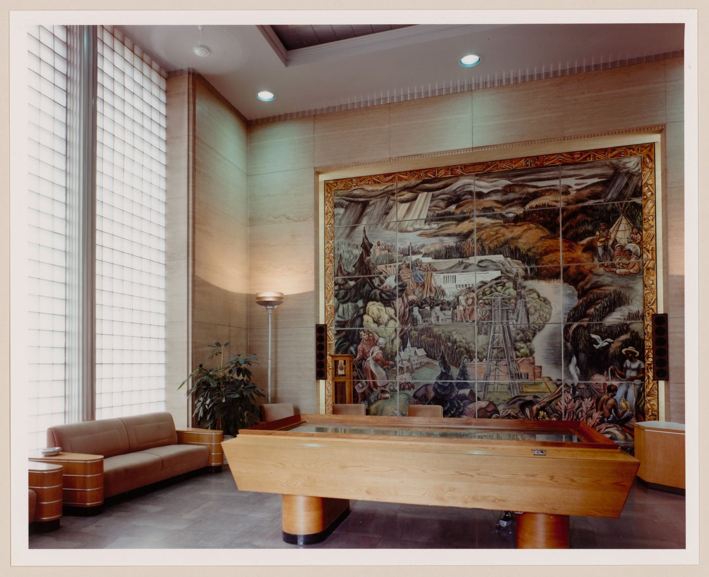 Entrance hall of the Shipshaw 2 power station with mural by André Biéler