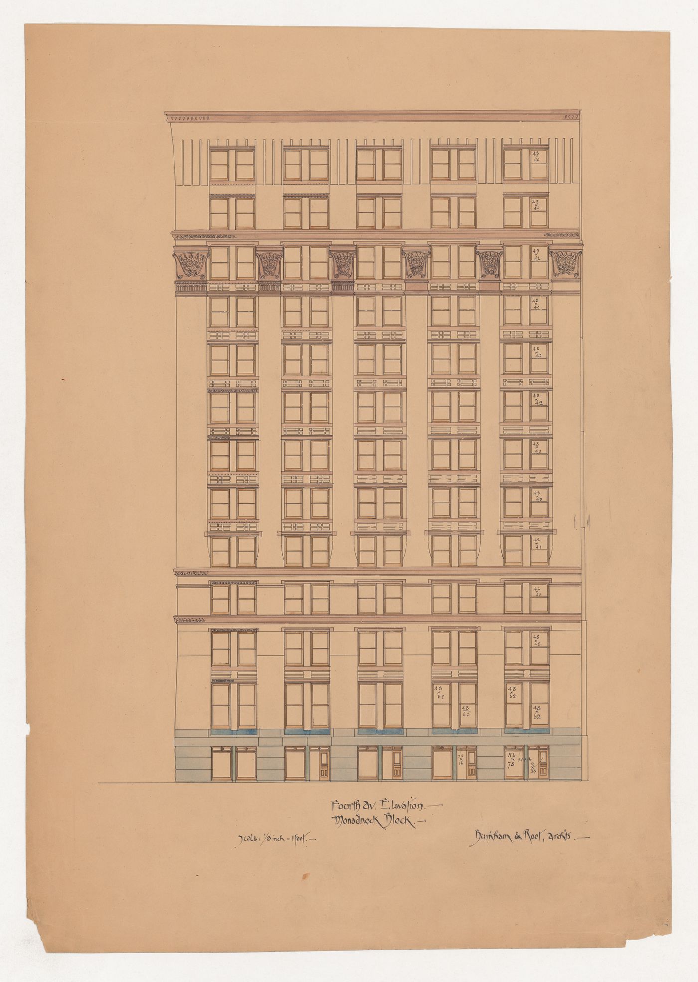 Monadnock Block, Chicago: Fourth Avenue elevation