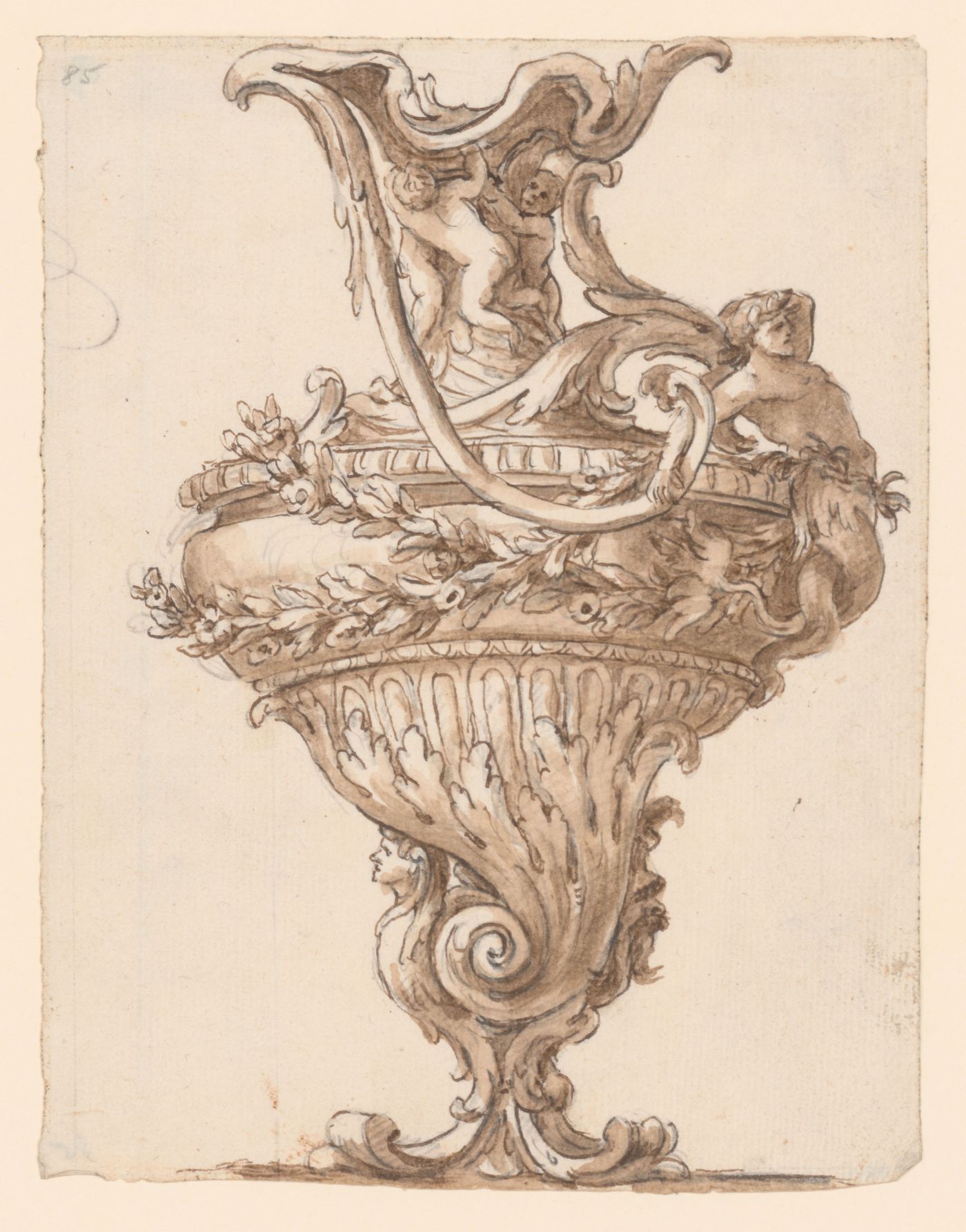 Drawing for an ornamented vase with a garland freize