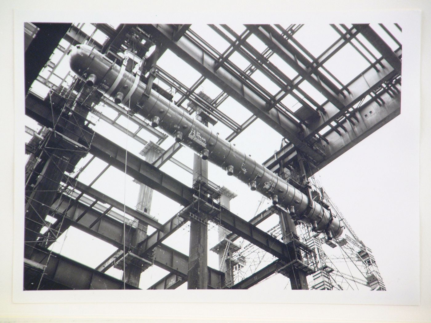 View of construction of steel structure for power station, United Kingdom