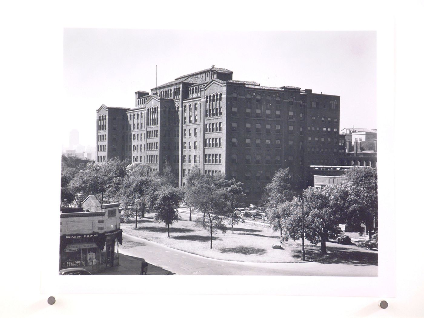 View of principal and lateral façades of the Brush Street Wing, Harper Hospital (now the Harper University Hospital), Brush Street, Detroit, Michigan
