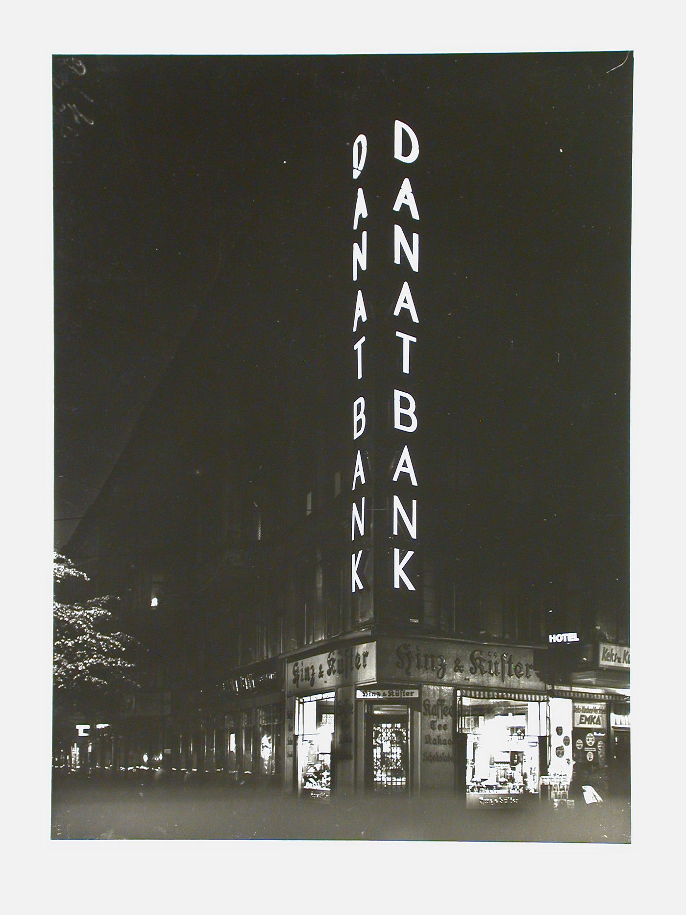 Illuminated night view of Danatbank sign, Germany