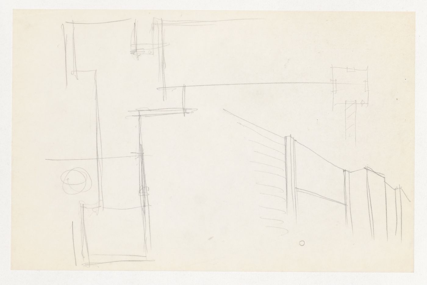 Interior perspective sketch showing a column, window mullion and wall connections and sketch sectional details for the Metallurgy Building, Illinois Institute of Technology, Chicago
