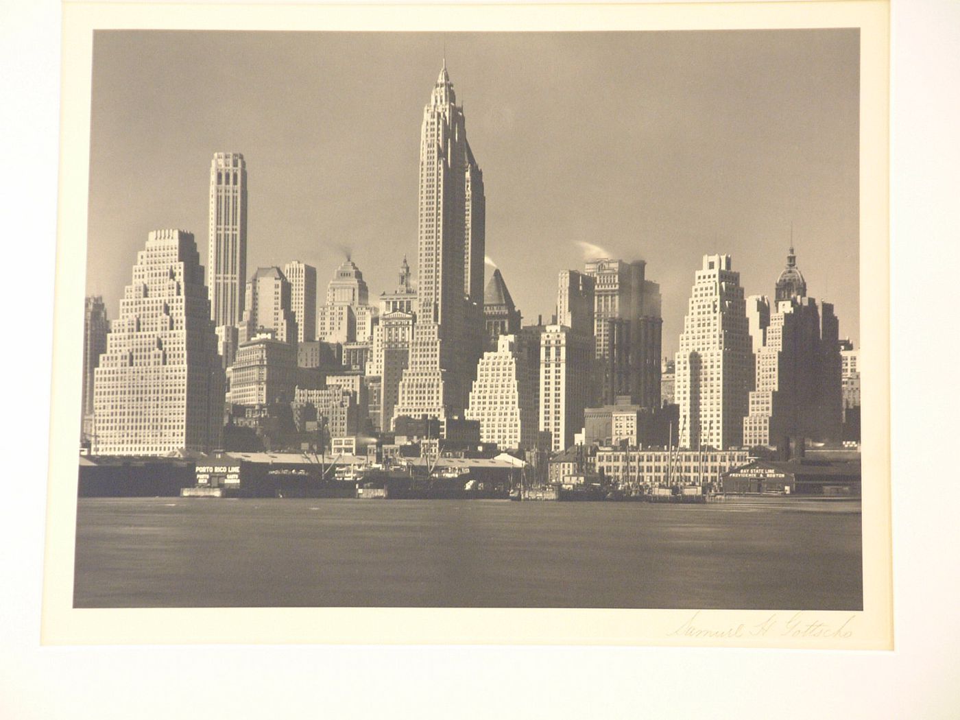 View of Buildings & ships from water, New York City, New York