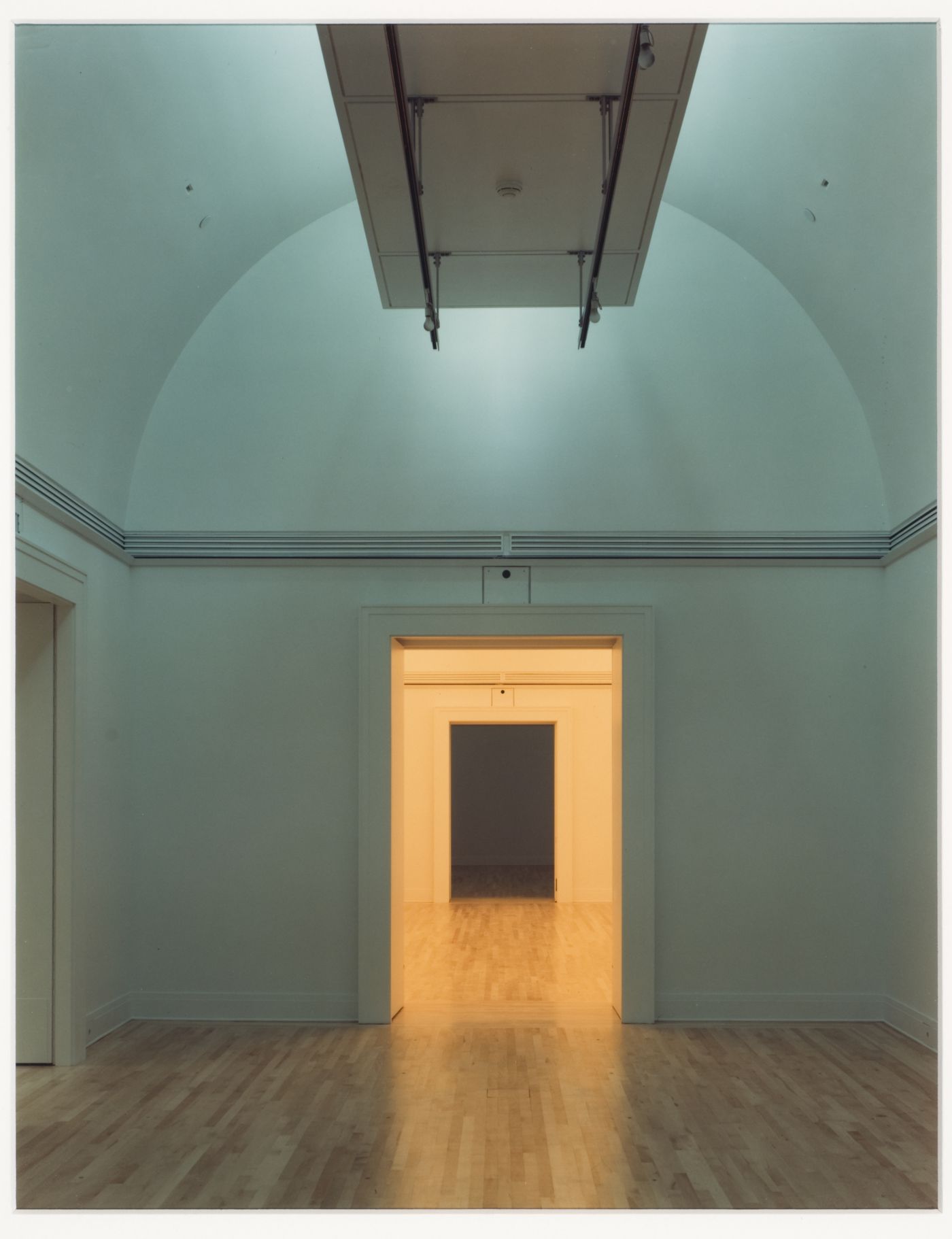 Interior view through the long exhibition galleries, Canadian Centre for Architecture, Montréal, Québec