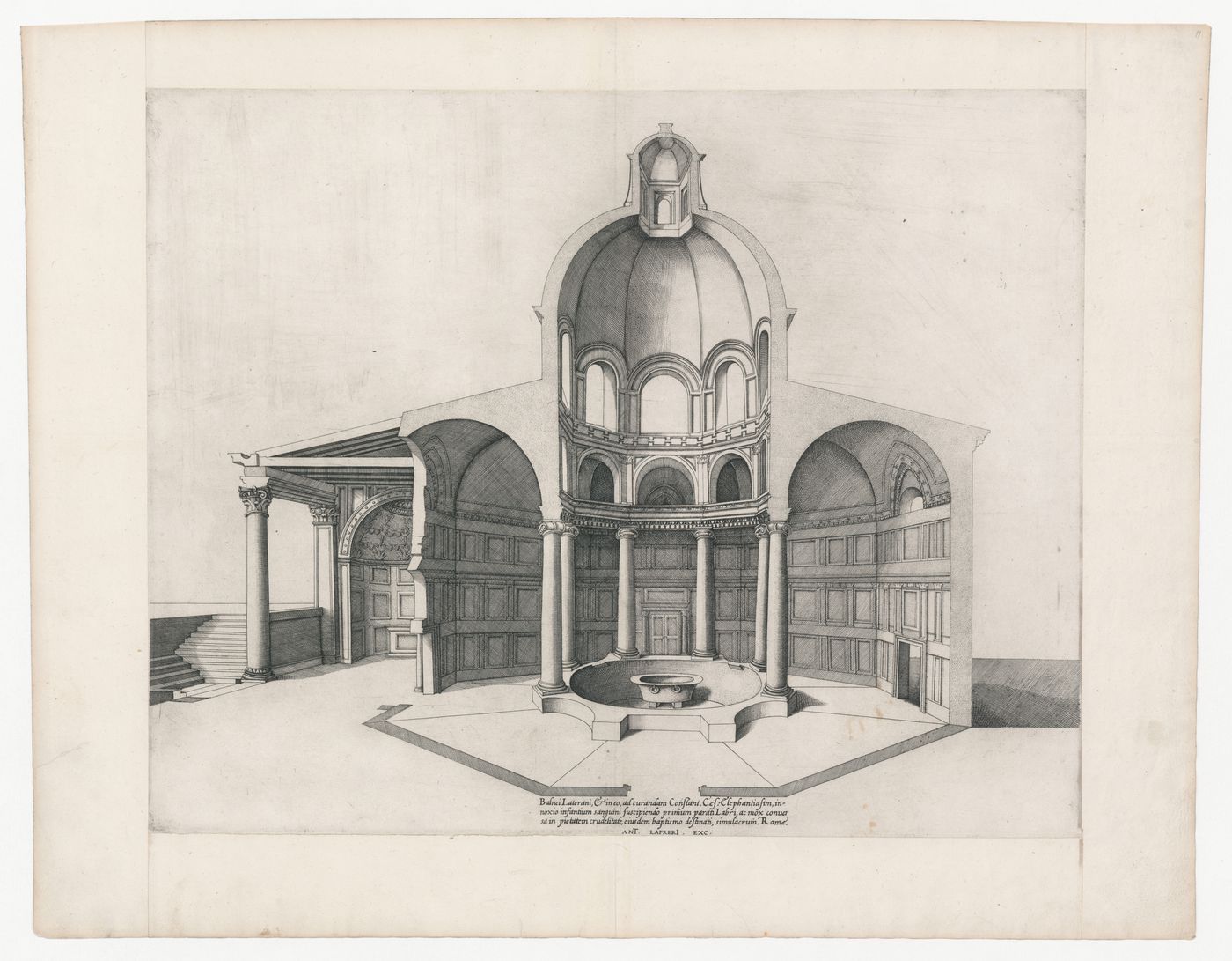 Sectional perspective of the baptistery of San Giovanni in Laterano, Rome