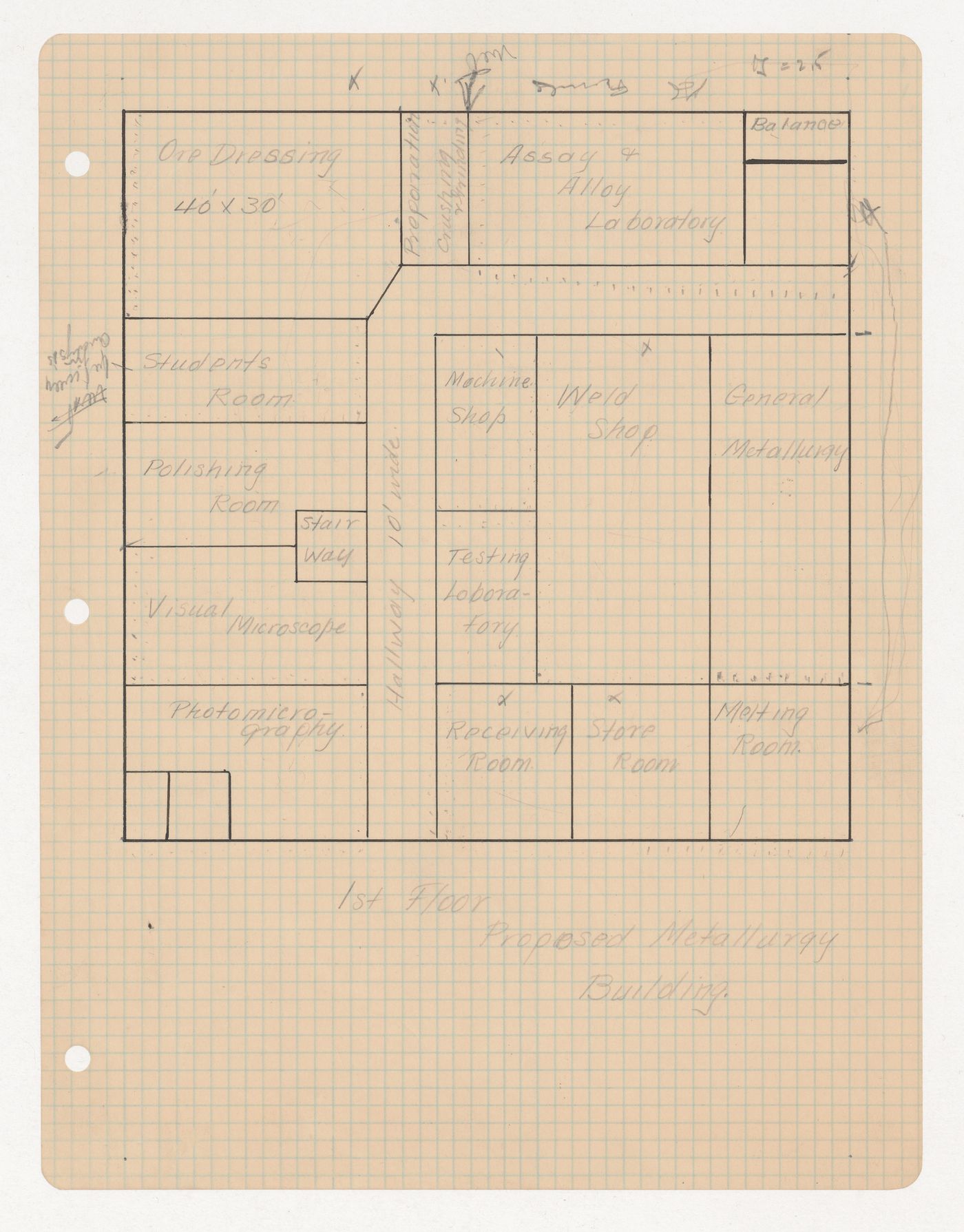 First floor plan for the Metallurgy Building, Illinois Institute of Technology, Chicago