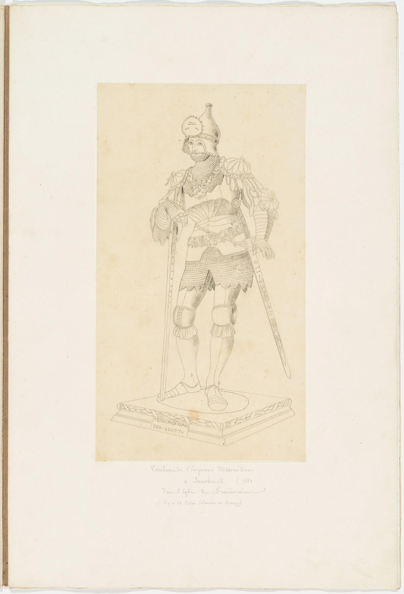 Drawing of the statue of Theoderic, King of Eastern Goths, from the cenotaph of Emperor Maximilian I, Hofkirche, Innsbruck