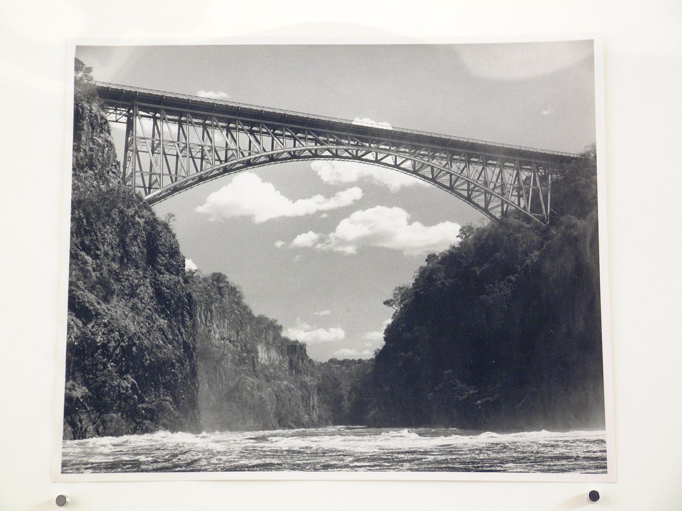 View of  Victoria Falls Bridge from below, Zambezi River, crossing the border between Victoria Falls, Zimbabwe and Livingstone, Zambia