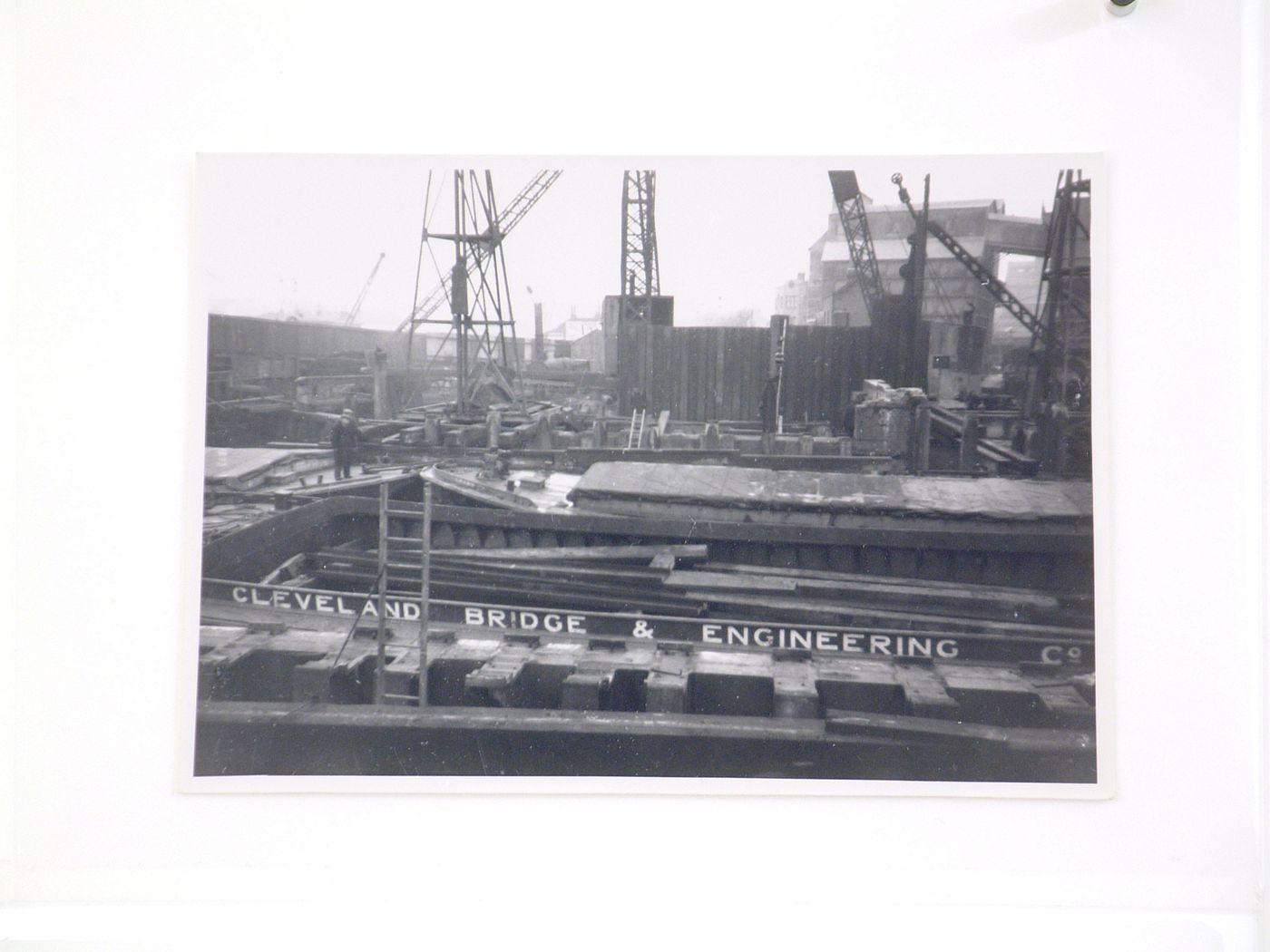 View of construction of a dock by the Cleveland Bridge and Engineering company