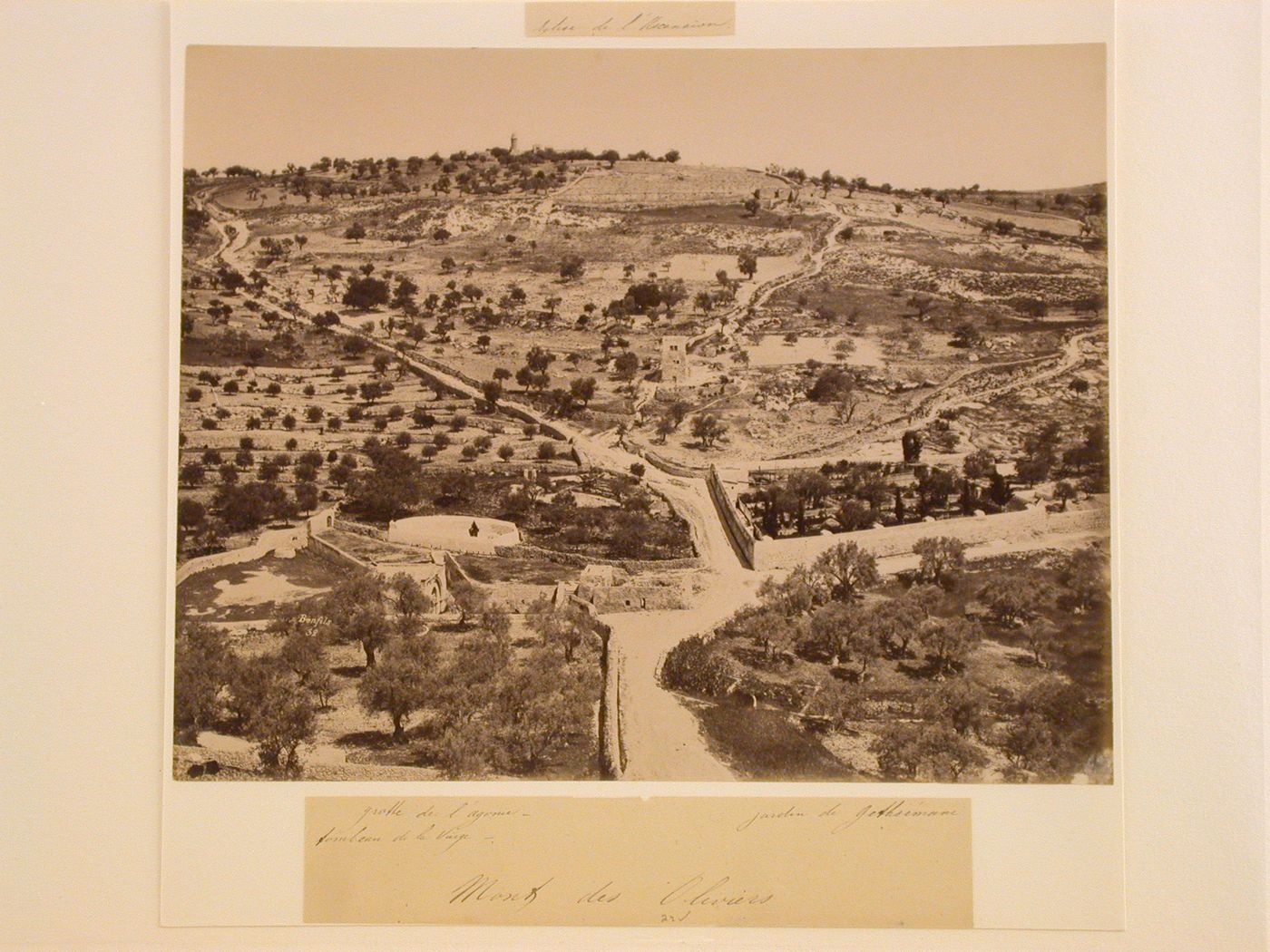 Panoramic type view of the Mount of Olives with the various Biblical sites labeled, Jerusalem, Israel