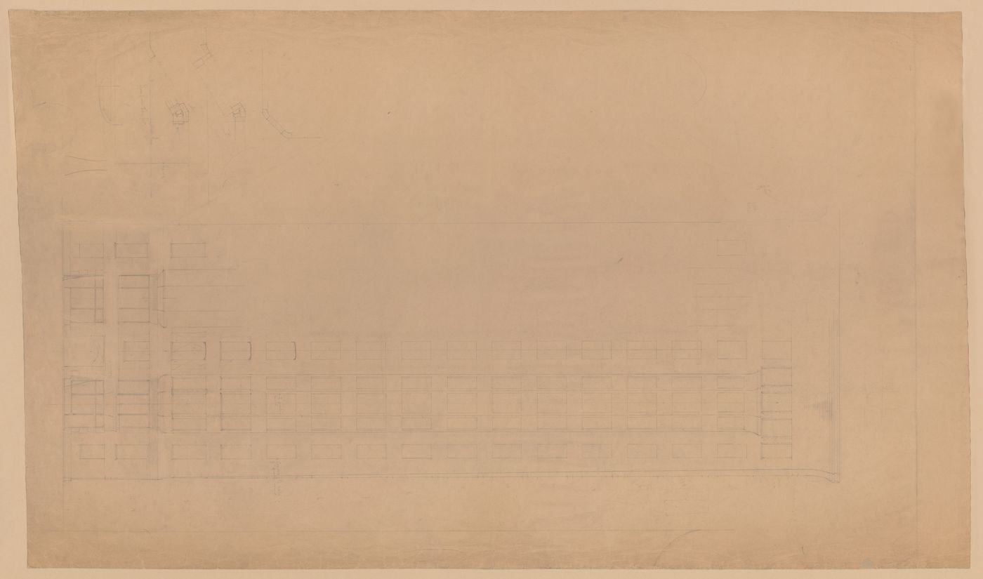 Monadnock Building, Chicago: Front elevation with bay window details for the sixteen-storey steel frame project