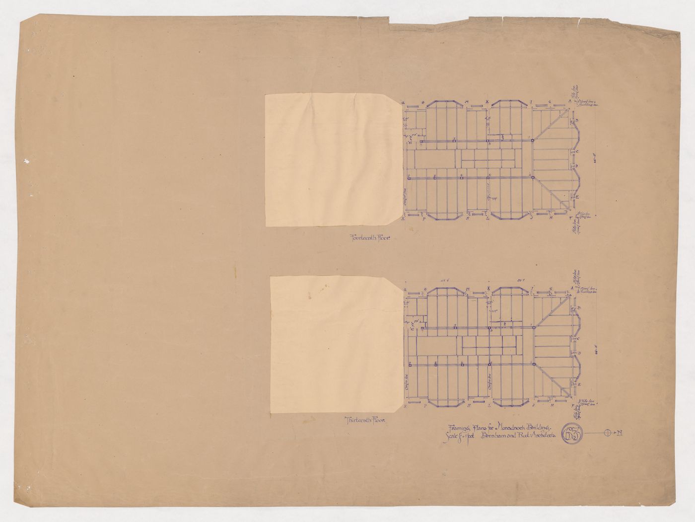 Monadnock Building, Chicago: Thirteenth and fourteenth floor framing plans