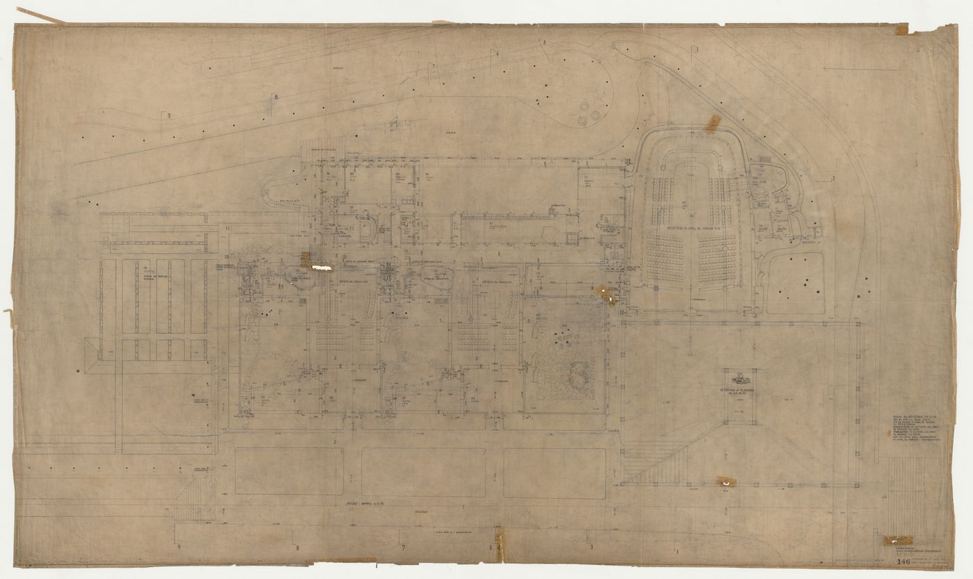 Ground plan showing changes and measurements for the Woodland Crematorium, Woodland Cemetery, Stockholm, Sweden