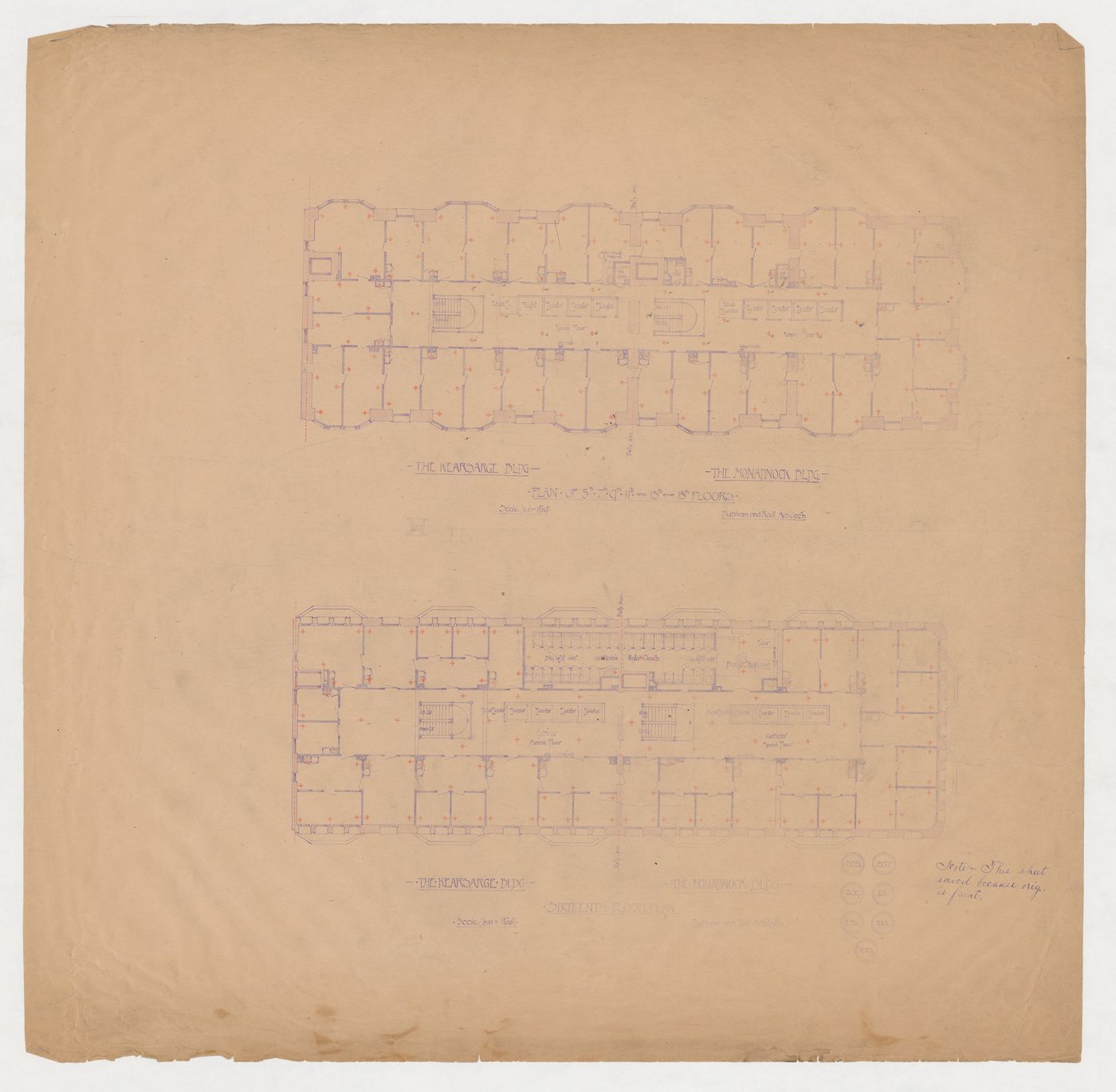 Monadnock and Kearsarge Buildings, Chicago: Plans for the fifth, seventh, ninth, eleventh, thirteenth, fifteenth and sixteenth floors