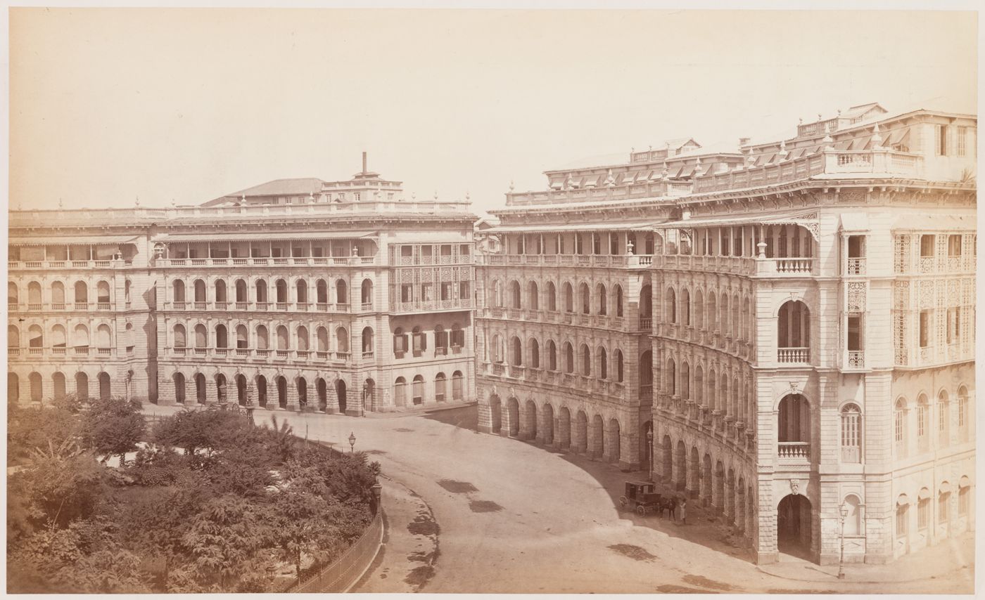 View of the north side of the Elphinstone Circle (now Mahatma Gandhi Marg), Bombay (now Mumbai), India