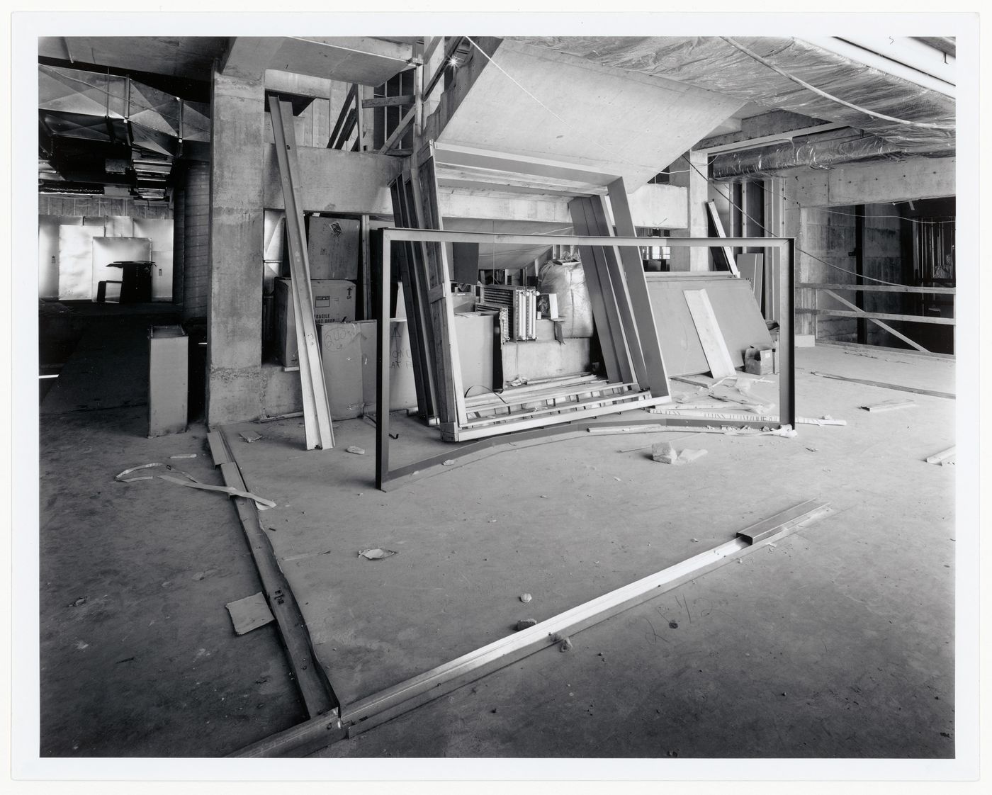 Interior view of the curatorial level showing window frames prior to installation, Canadian Centre for Architecture under construction, Montréal, Québec