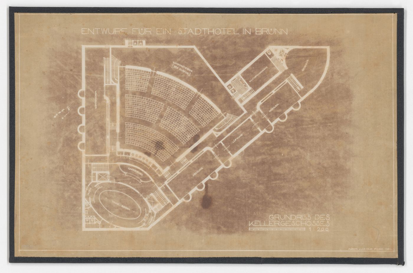 Basement plan for Hotel Stiassni, Brno, Czechoslovakia (now Czech Republic)