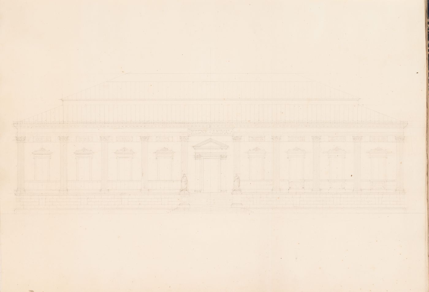 Project for a Galerie de zoologie, possibly 1838: Elevation