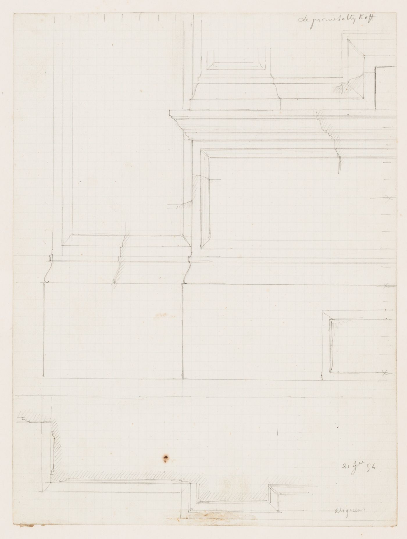 Preliminary drawings Hôtel Soltykoff, including an elevation, partial elevations, profiles and a plan