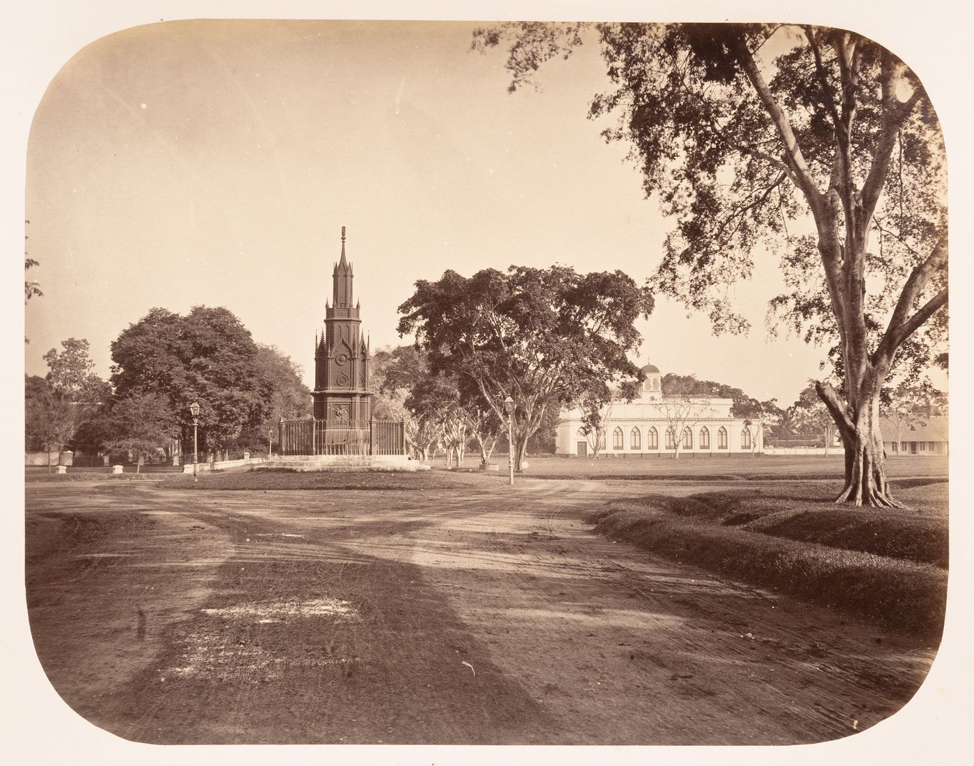 View of the Michiels Monument and the Roman Catholic Cathedral, Batavia (now Jakarta), Dutch East Indies (now Indonesia)