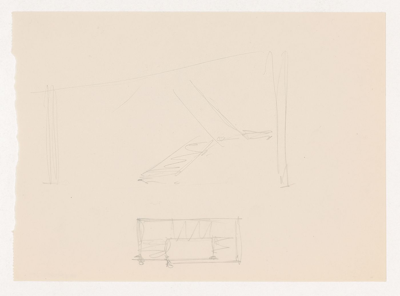 Perspective sketch and sketch plan for stairs for the Metallurgy Building, Illinois Institute of Technology, Chicago