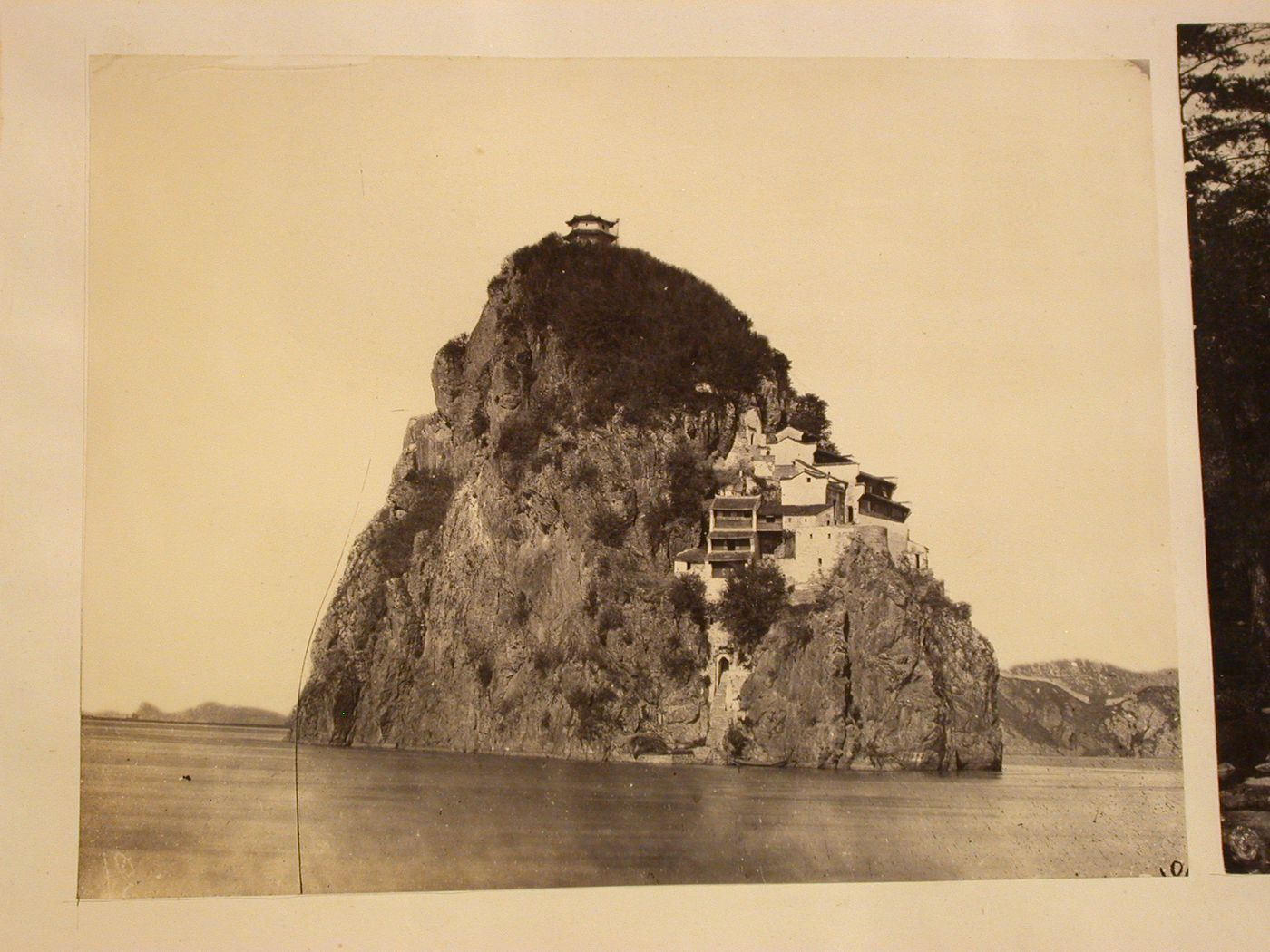 View of the monastery on Orphan Island, Yangtsze River [now Chanjiang River], China