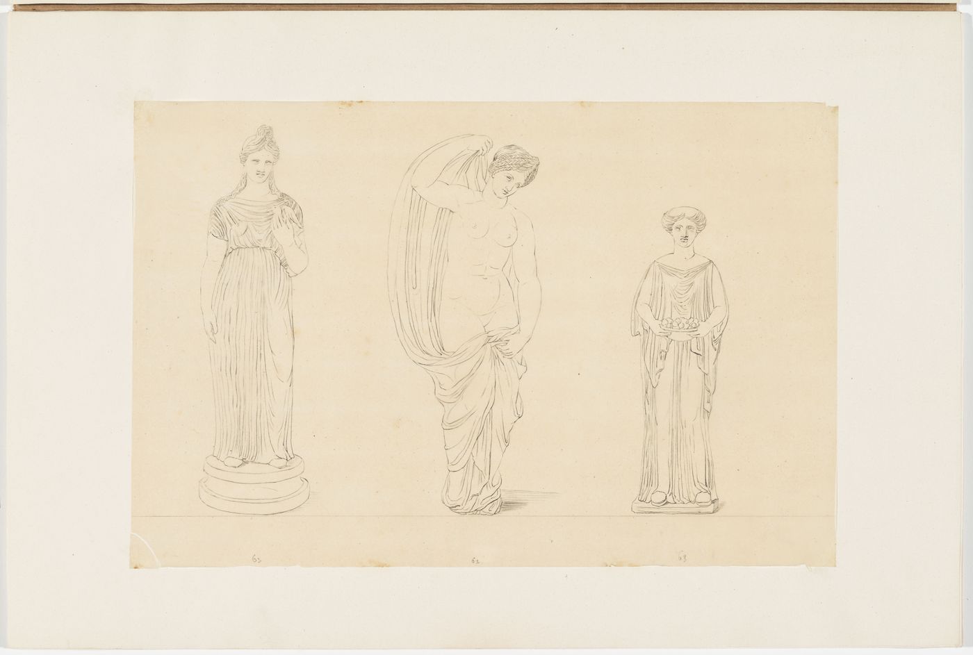 Drawings of three female statues after the antique