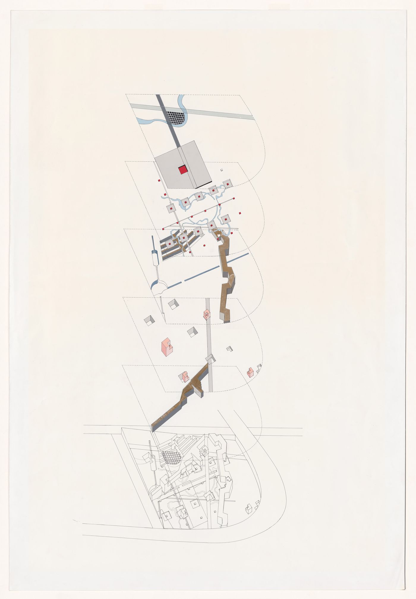 Presentation drawing: exploded axonometric for Parc de la Villette, Paris