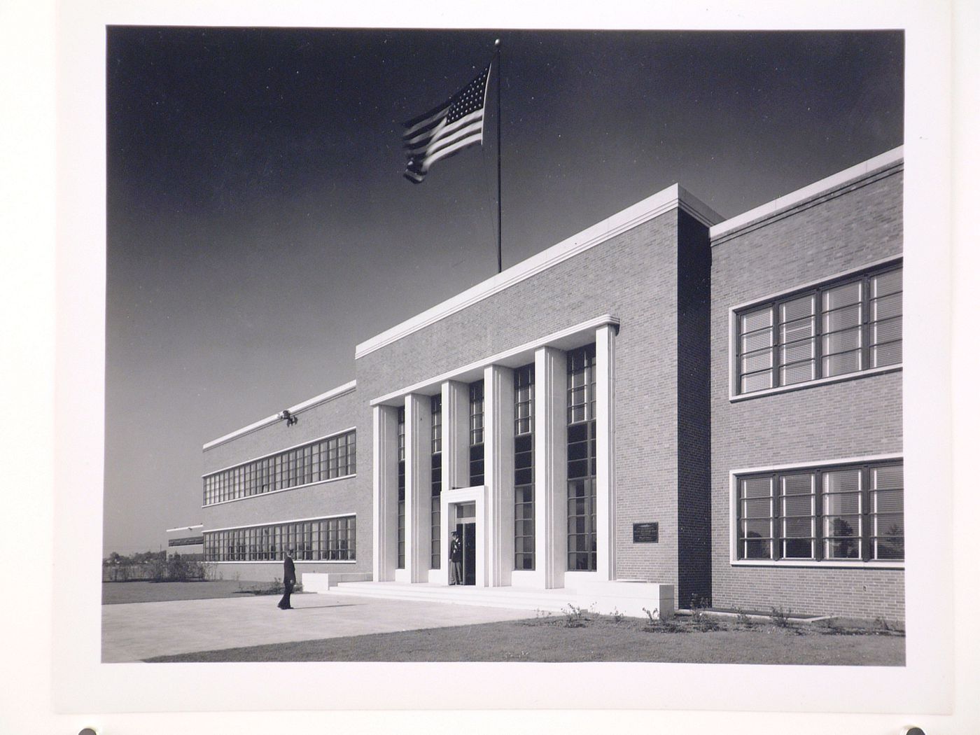 View of the main entrance to the Administration Building, Ford Motor Company Willow Run Bomber Assembly Plant, Willow Run, Michigan