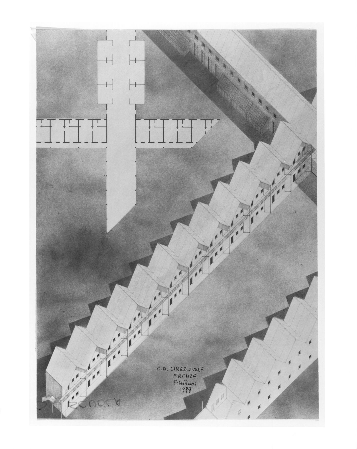 Plan and axonometric for Centro Direzionale, Florence