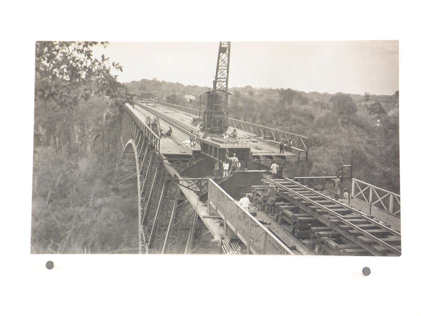 View of reconstruction of Victoria Falls Bridge, Zambezi River, crossing the border between Victoria Falls, Zimbabwe and Livingstone, Zambia,