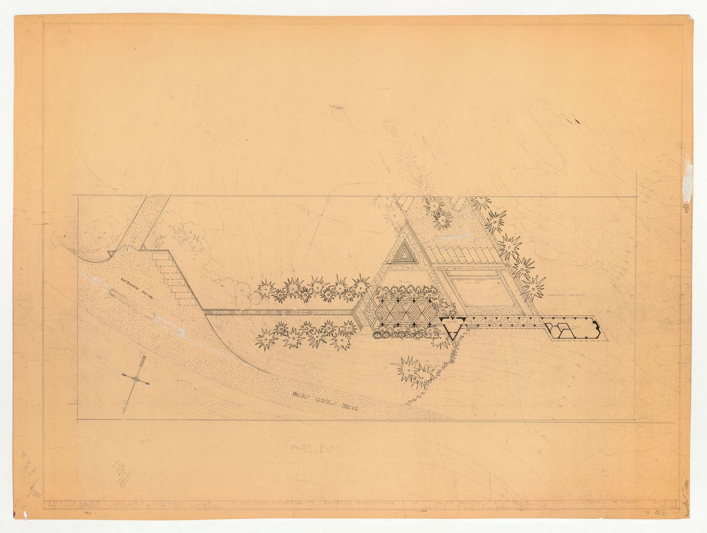 Wayfarers' Chapel, Palos Verdes, California: Preparatory drawing for a site plan