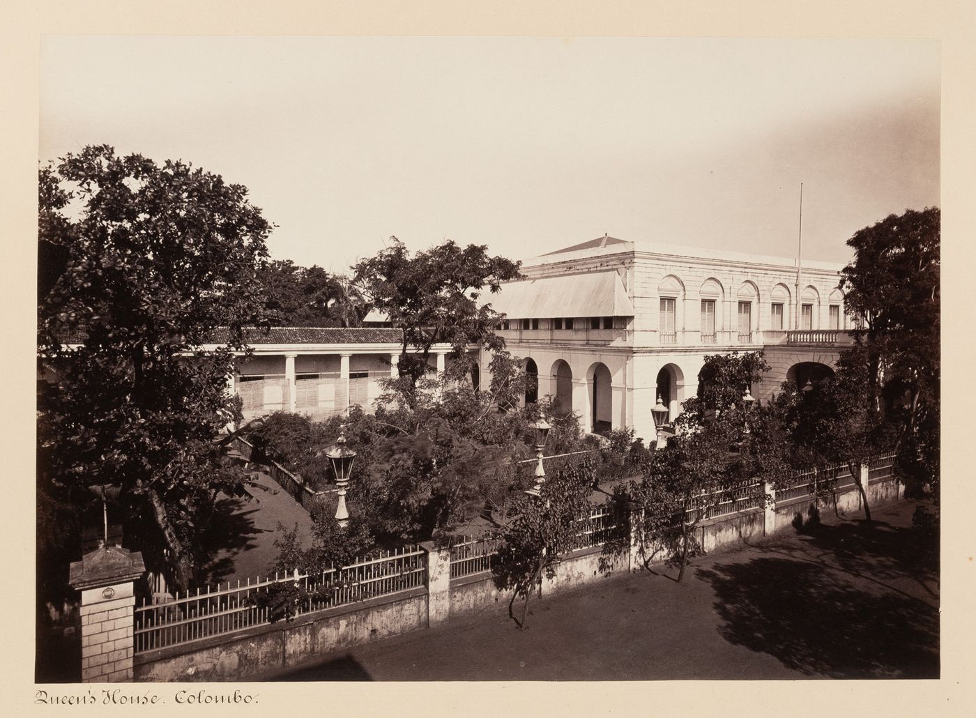 Partial view of the Queen's House, Queen's Street (now Janadhipathi Mawatha), Colombo, Ceylon (now Sri Lanka)