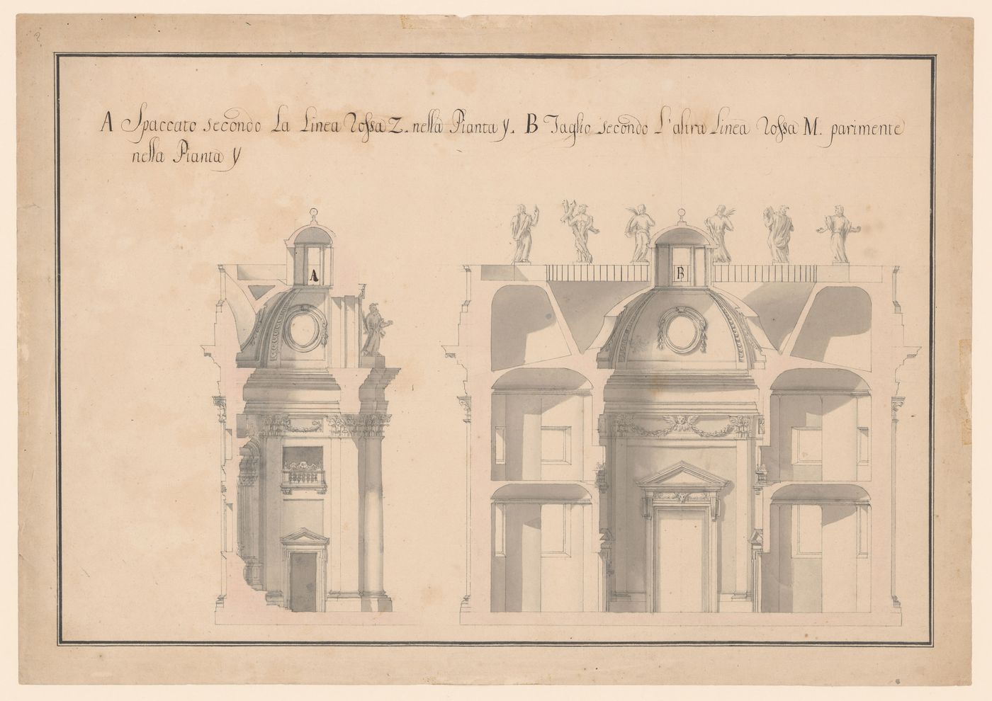 Two sections for a central-plan church