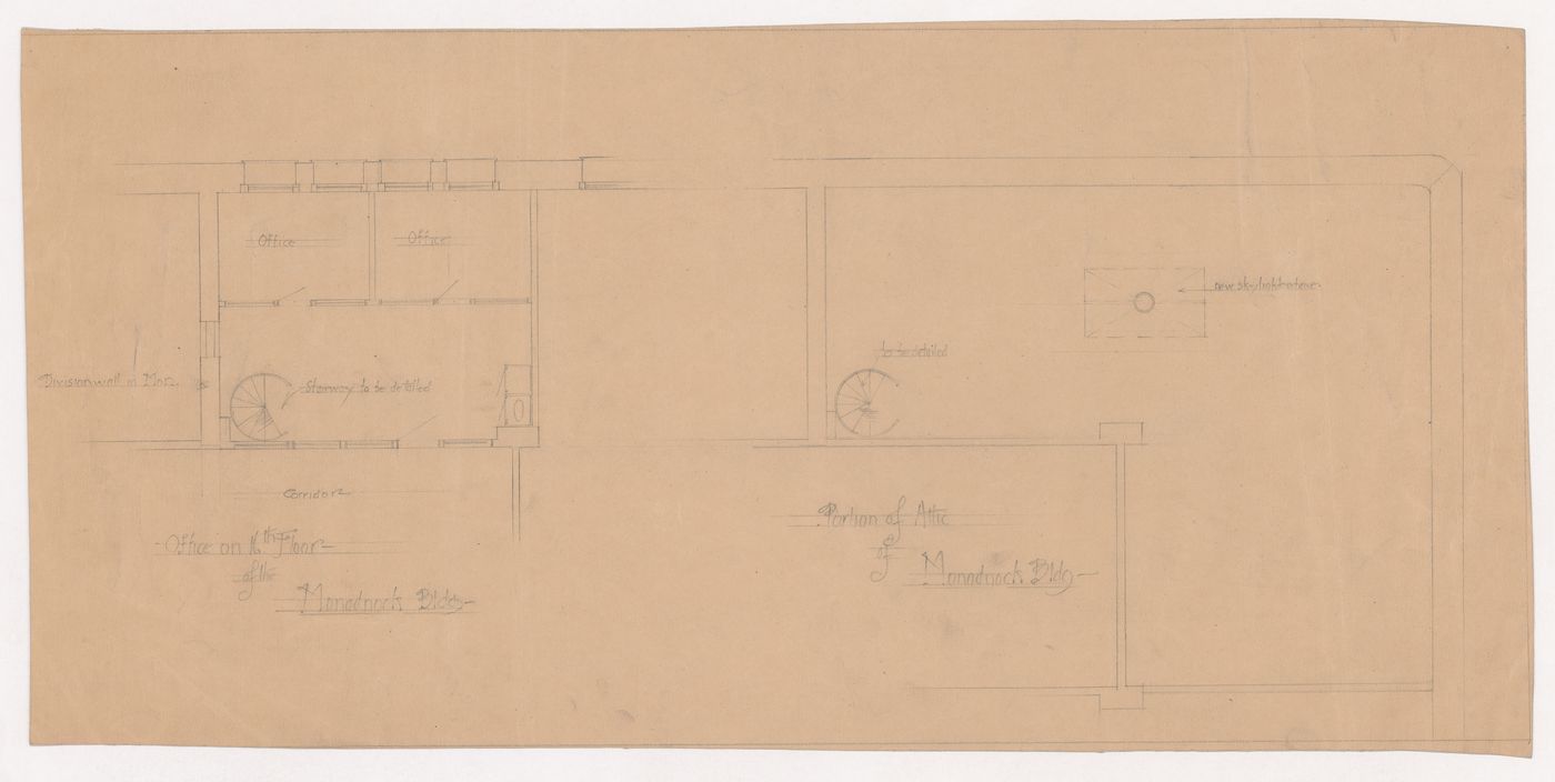 Monadnock Building, Chicago: Partial sixteenth floor and attic plans