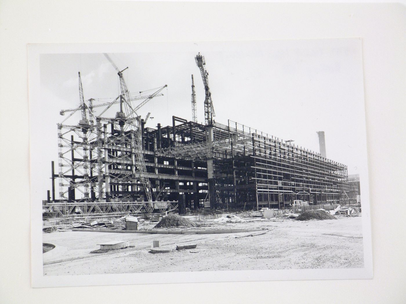 View of cranes and construction of steel structure for power station, United Kingdom