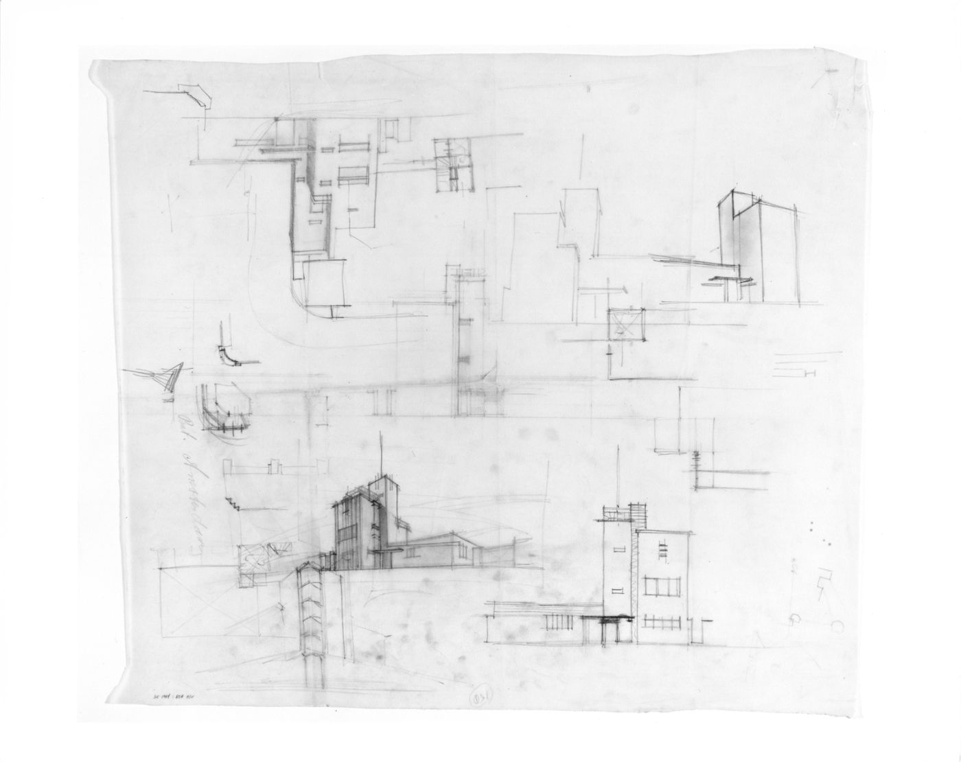 Sketch perspective and sketch elevation for an administration building for the Shell Company, Amsterdam, Netherlands