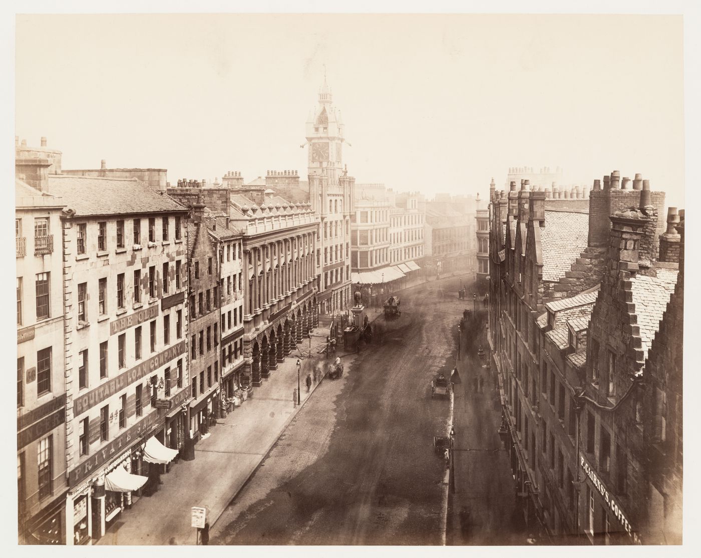 Exterior view of Trongate [street] from Tron Steeple with Tolbooth Steeple in the background, Glasgow, Scotland