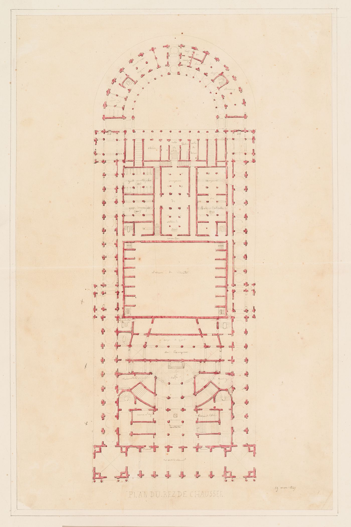 Ground floor plan for an opera house for the Académie royale de musique