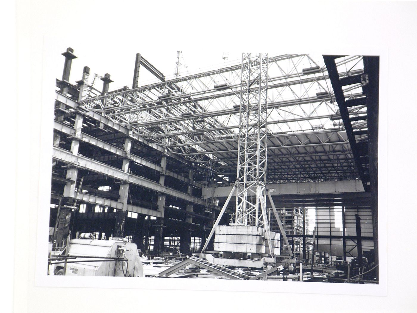 View of construction of steel structure for power station, United Kingdom