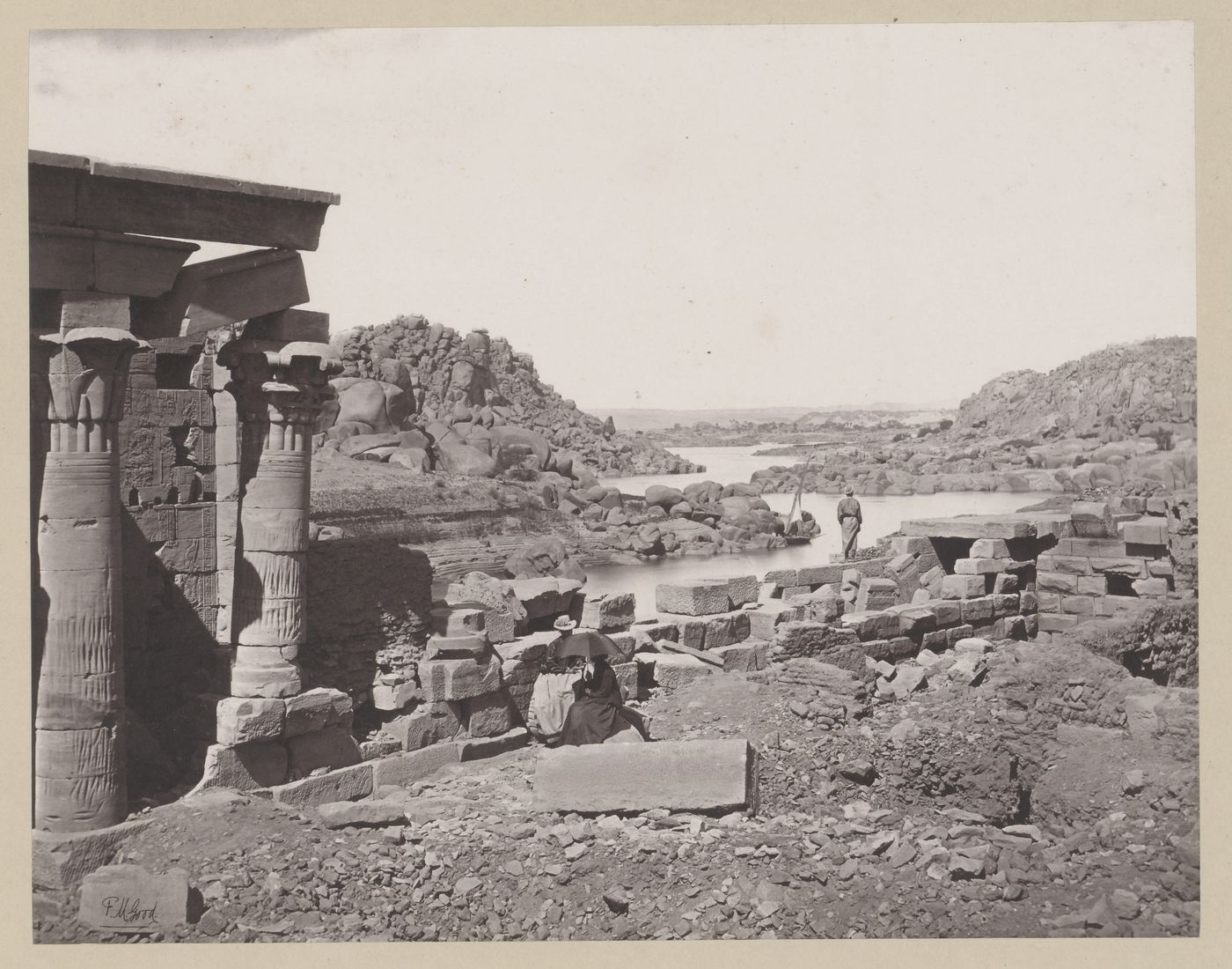 View from the outer court looking north to the remains of west colonnade and cataract, Temple of Isis, Philae, Egypt