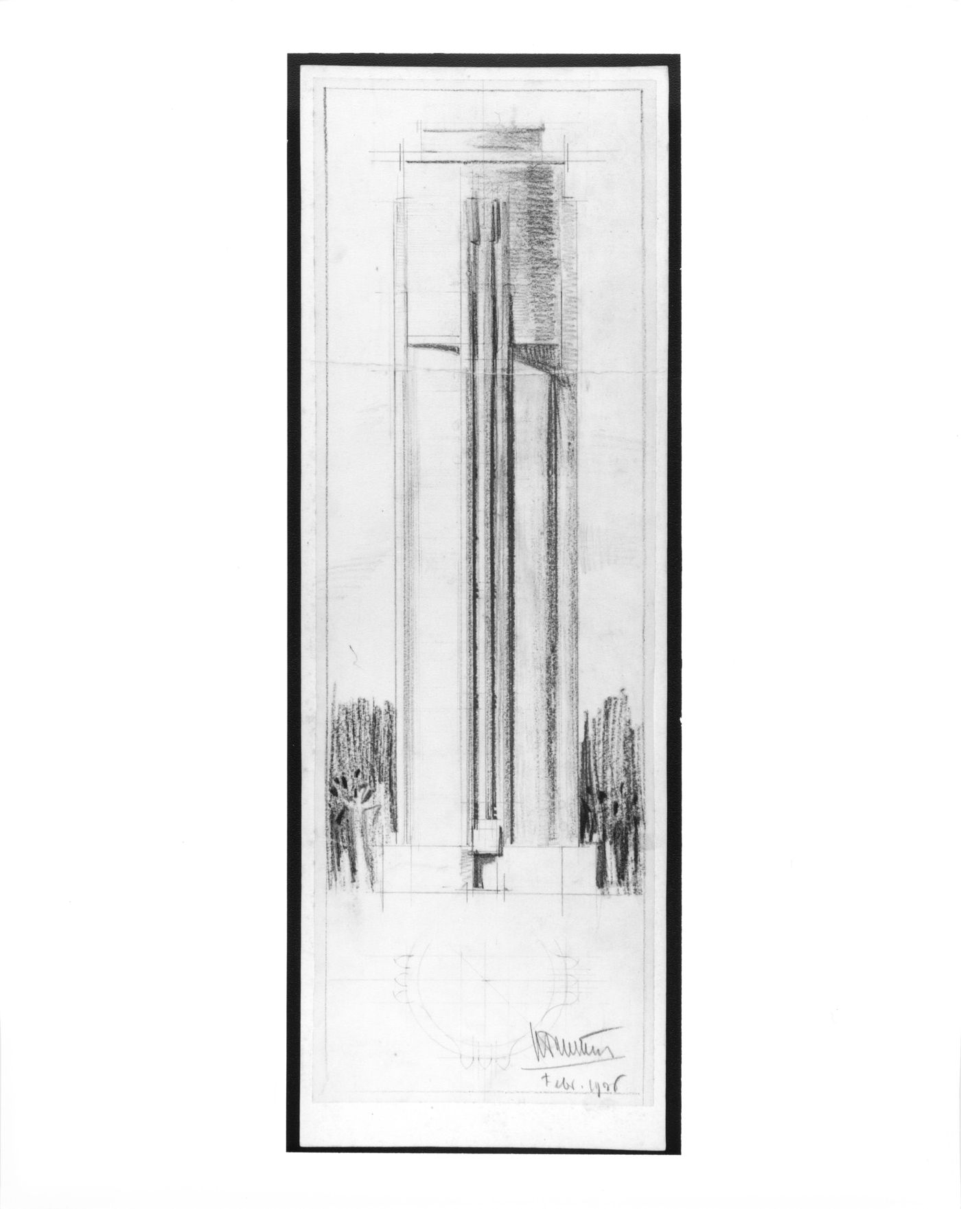 Elevation and half plan for a water tower, Netherlands