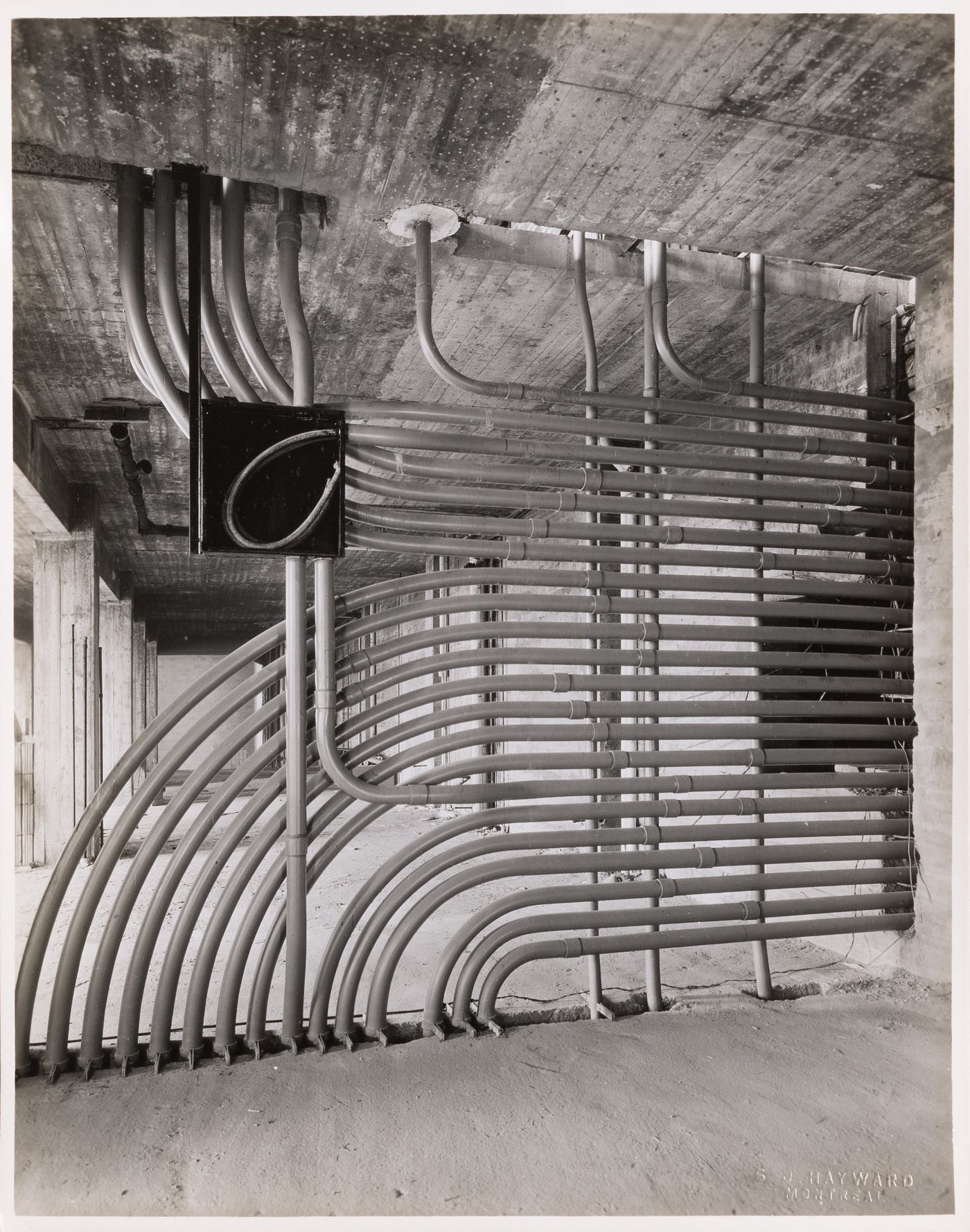 Interior view of electric conduits, possibly in the main pavilion of Université de Montréal, Montréal [?], Québec