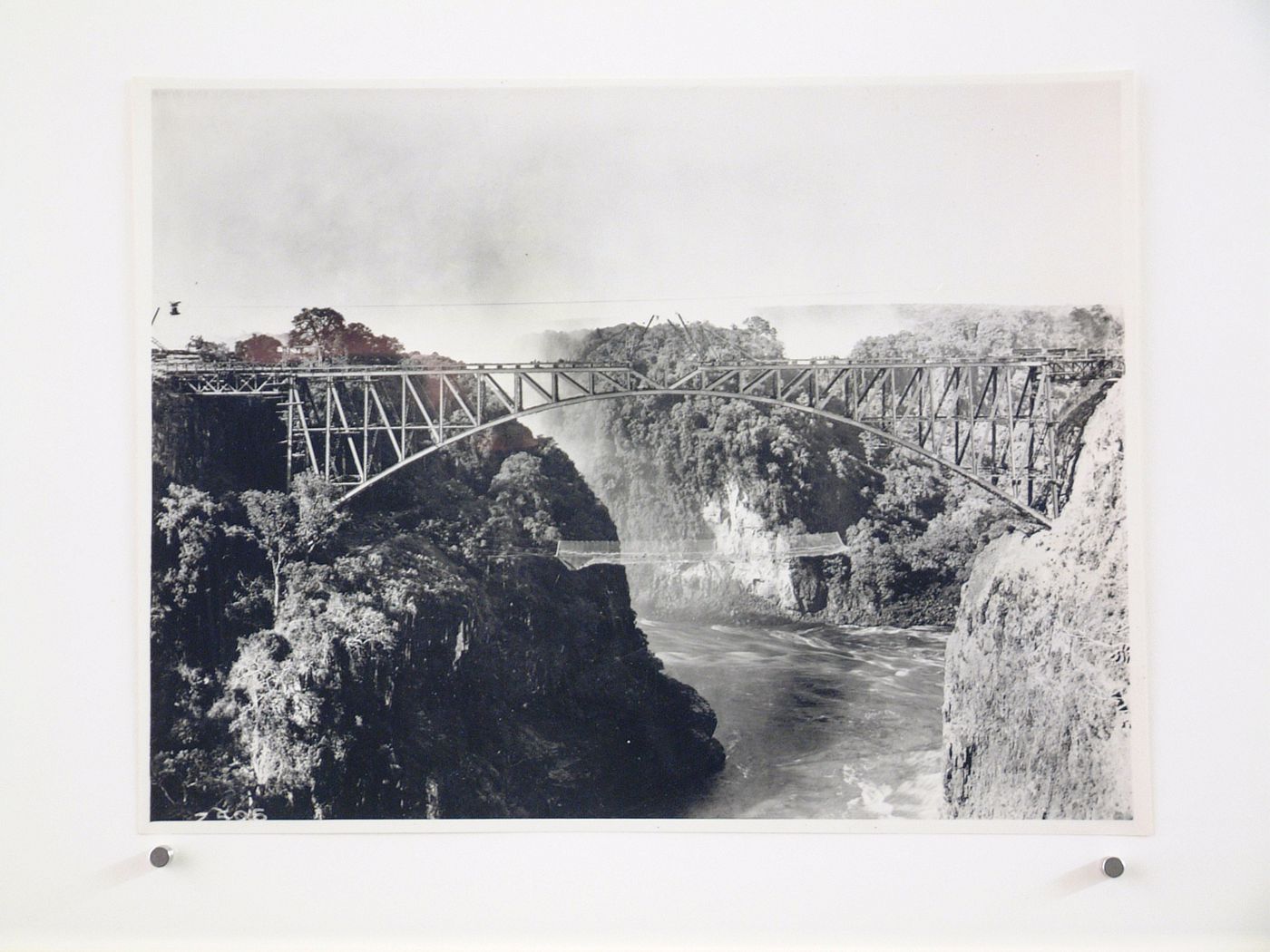 View of construction of Victoria Falls Bridge, Zambezi River, crossing the border between Victoria Falls, Zimbabwe and Livingstone, Zambia