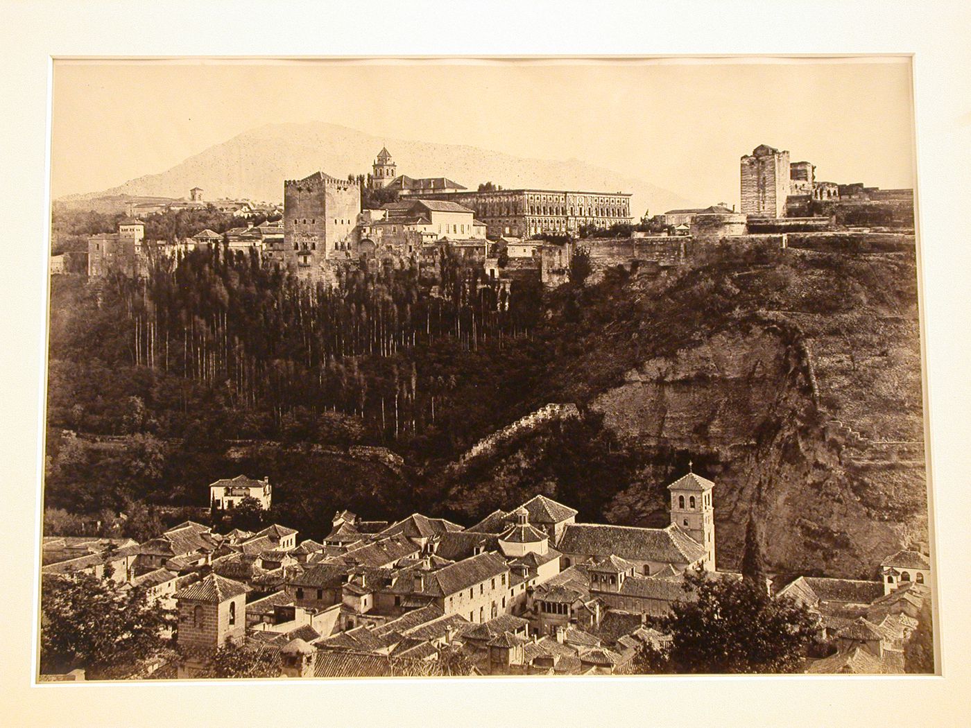 Distant view of Alhambra with the city in the foreground, Granada, Spain