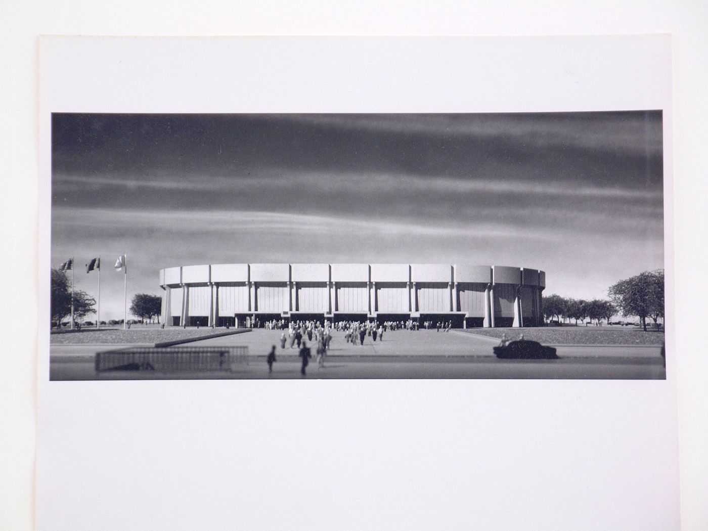 View of the façade of the model of the Nassau Veteran's Memorial Coliseum building, Mineola, New York, United States