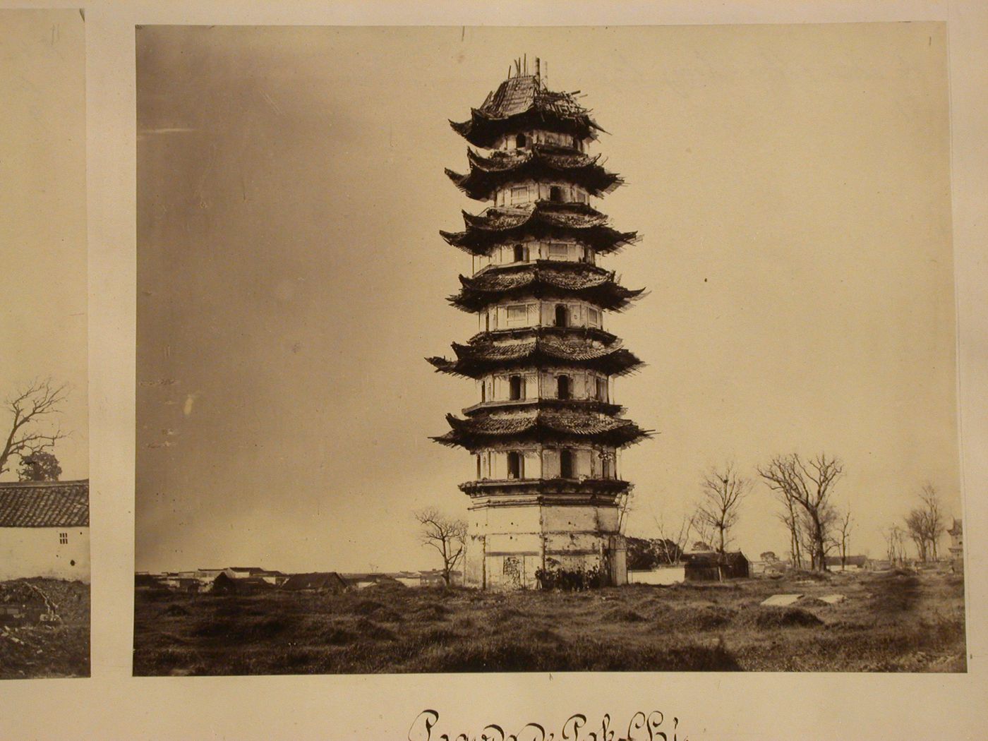 View of the ruins of the Auspicious Light Pagoda [Ruiguang Ta] ?, Soochow (Suzhou), Kiangsu Province (Jiangsu Sheng), China