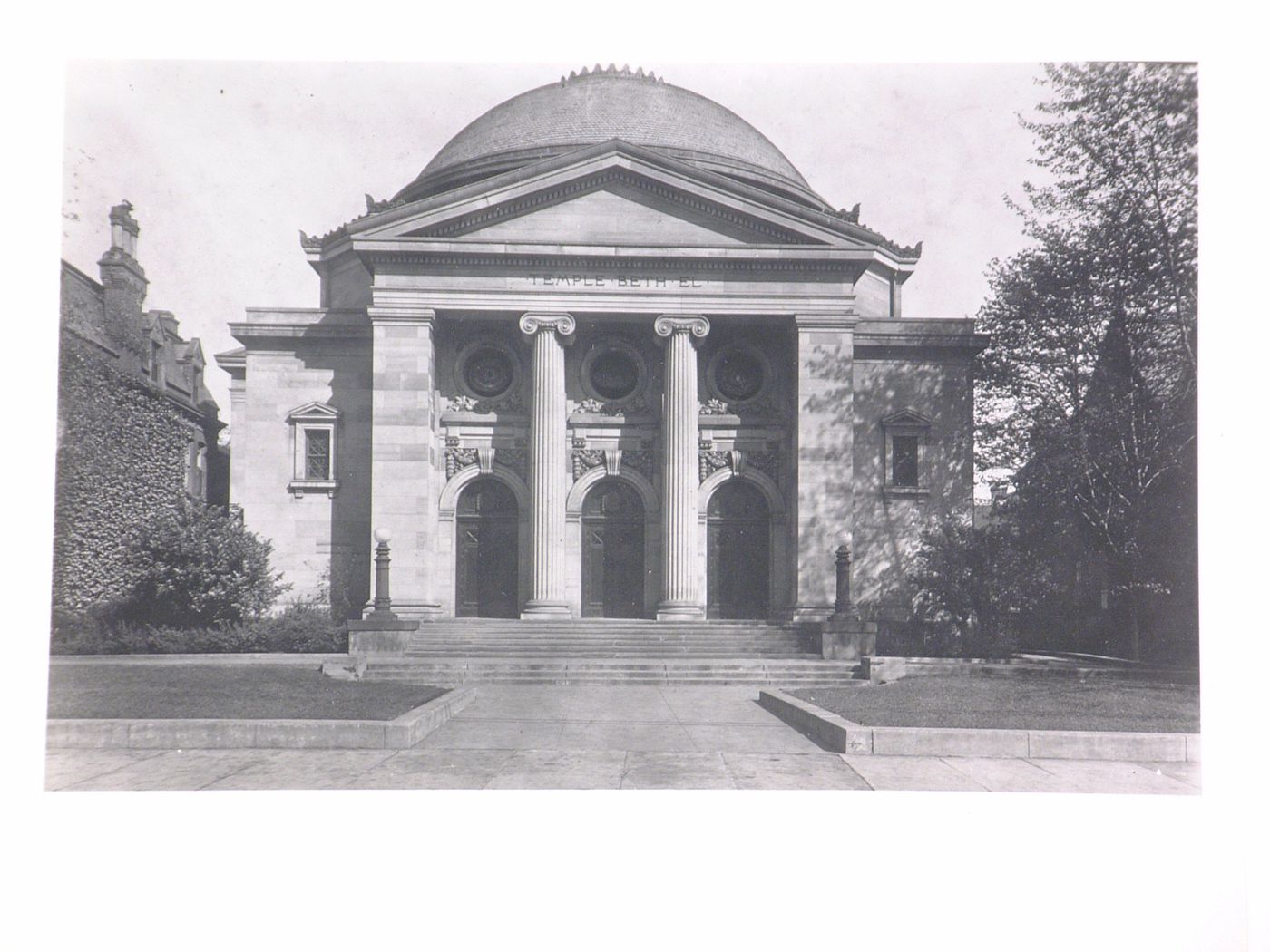 View of the principal façade of Temple Beth El (now the Bonstelle Theater of Wayne State University), Detroit, Michigan